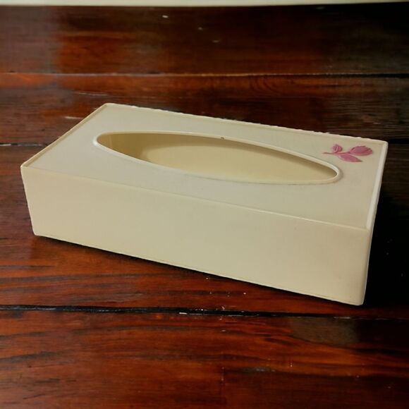 VIntage Tissue Box Cover Holder Fesco Plastic Beige Pink Rose Celluloid Plastic. - Picture 13 of 16